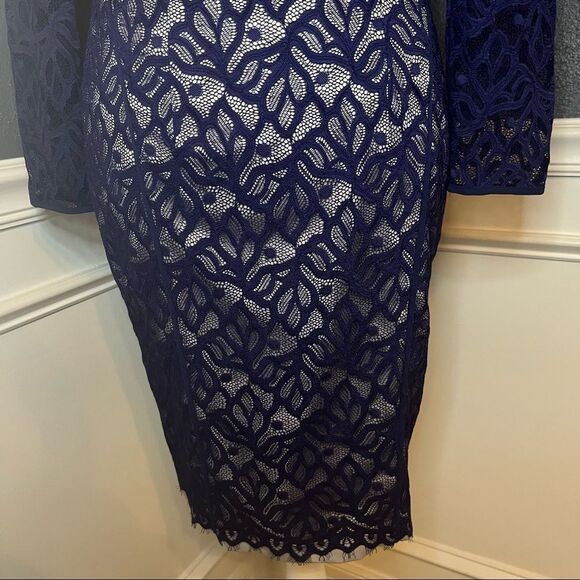 Reiss Fern Blue Lace Long Sleeve Sheath Dress - Picture 5 of 10